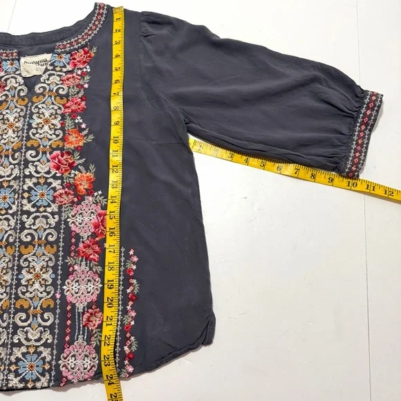 Savanna Jane Charcoal Gray Embroidered Tunic Top Size Large Boho Peasant Blouse - Picture 13 of 13